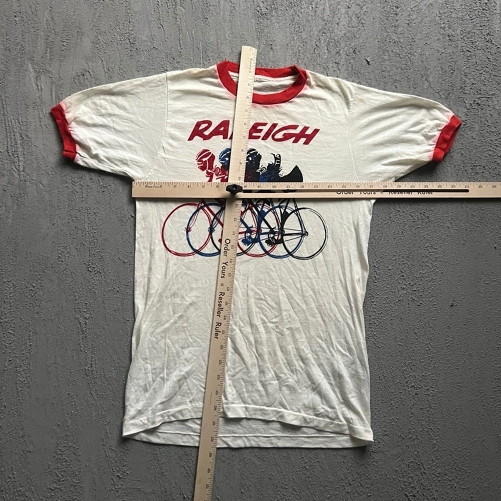 Vintage Raleigh Shirt Men Medium White 1970s Cycling Ringer Graphic‎ Tee - Picture 4 of 7